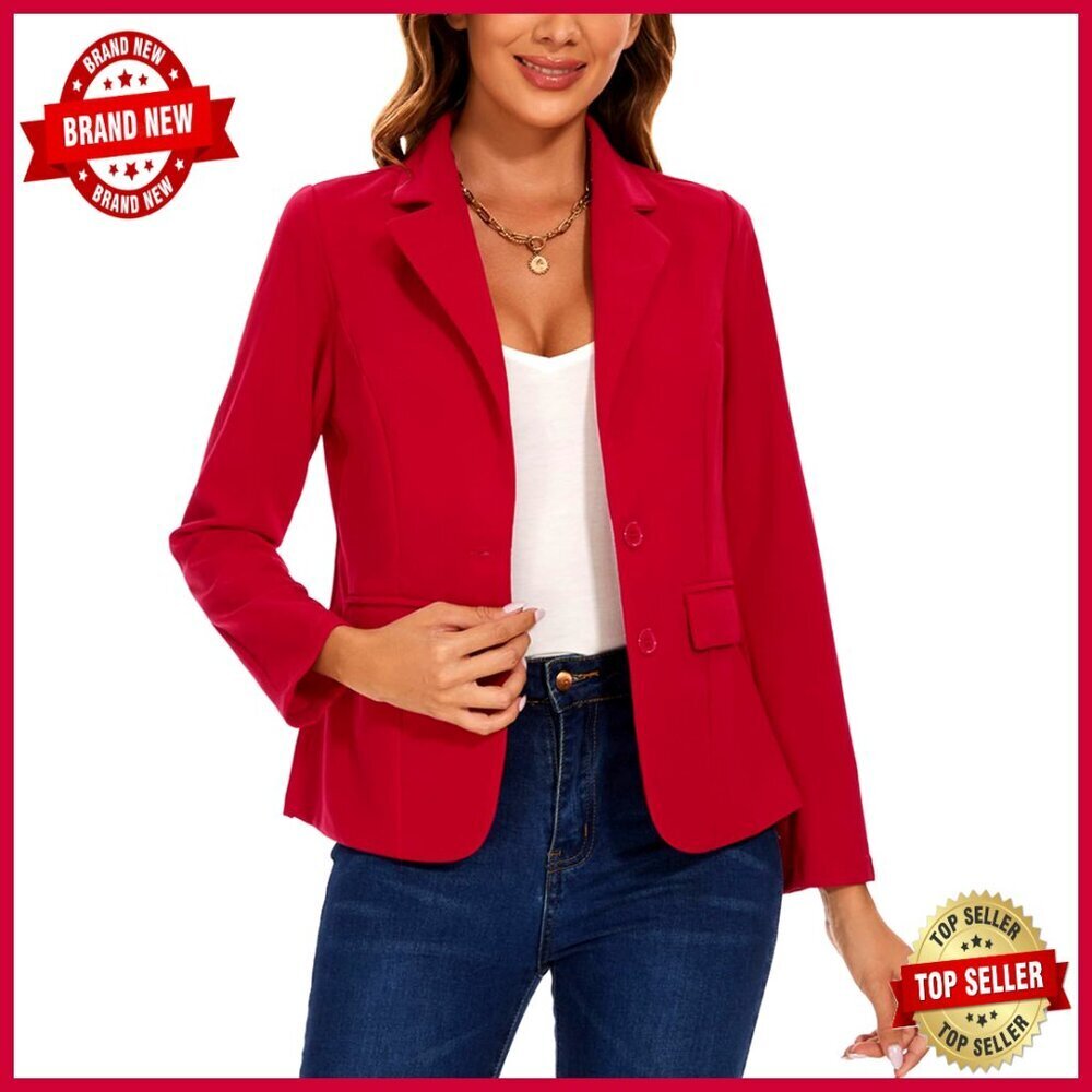 Women's Long Sleeve Blazer Notched Lapel Button Front Pockets Office Work